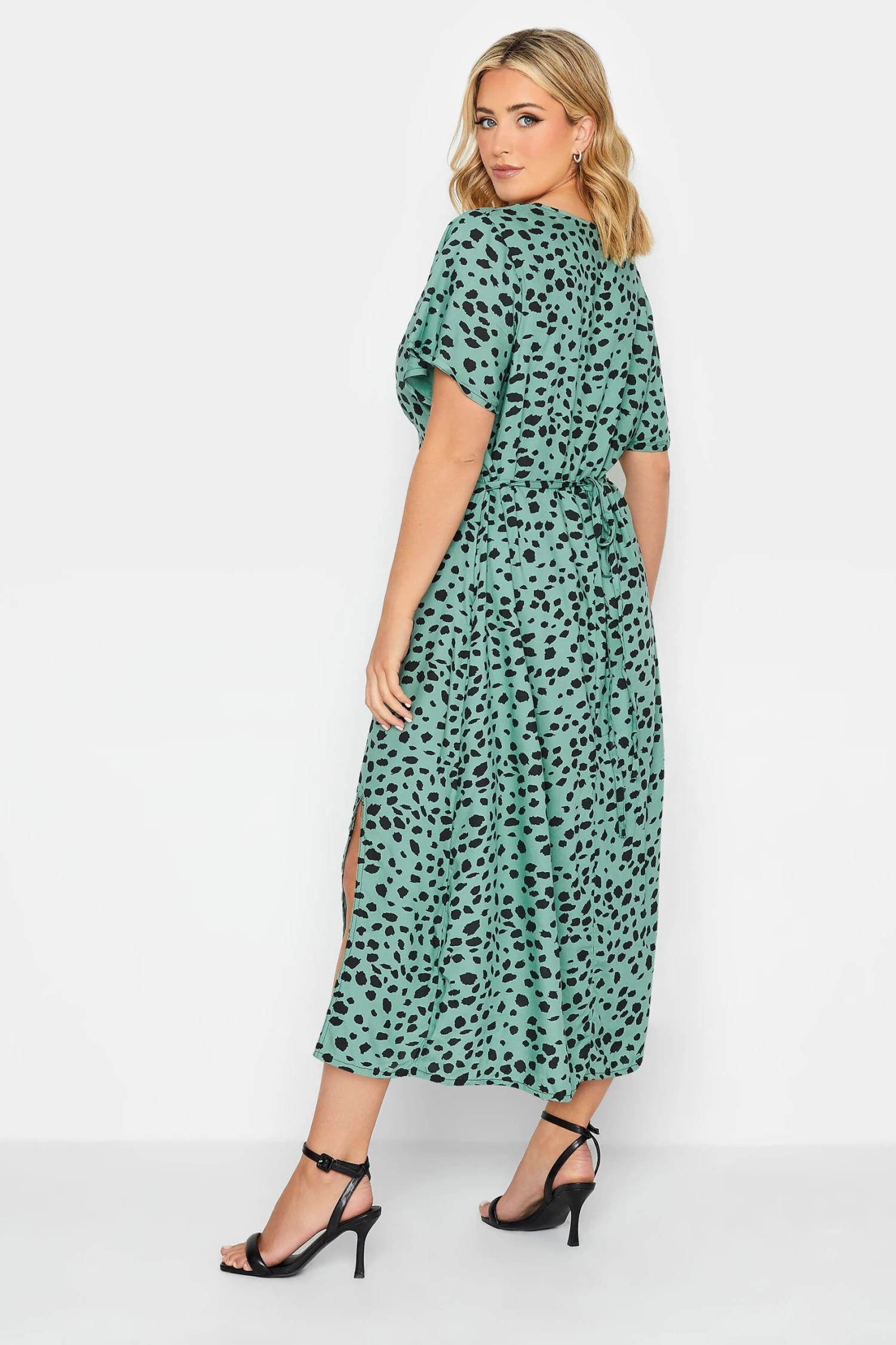 YOURS PETITE Curve Green Dalmatian Print Midi Tea Dress 2 YOURS PETITE Curve Green Dalmatian Print Midi Tea Dress - Image 2