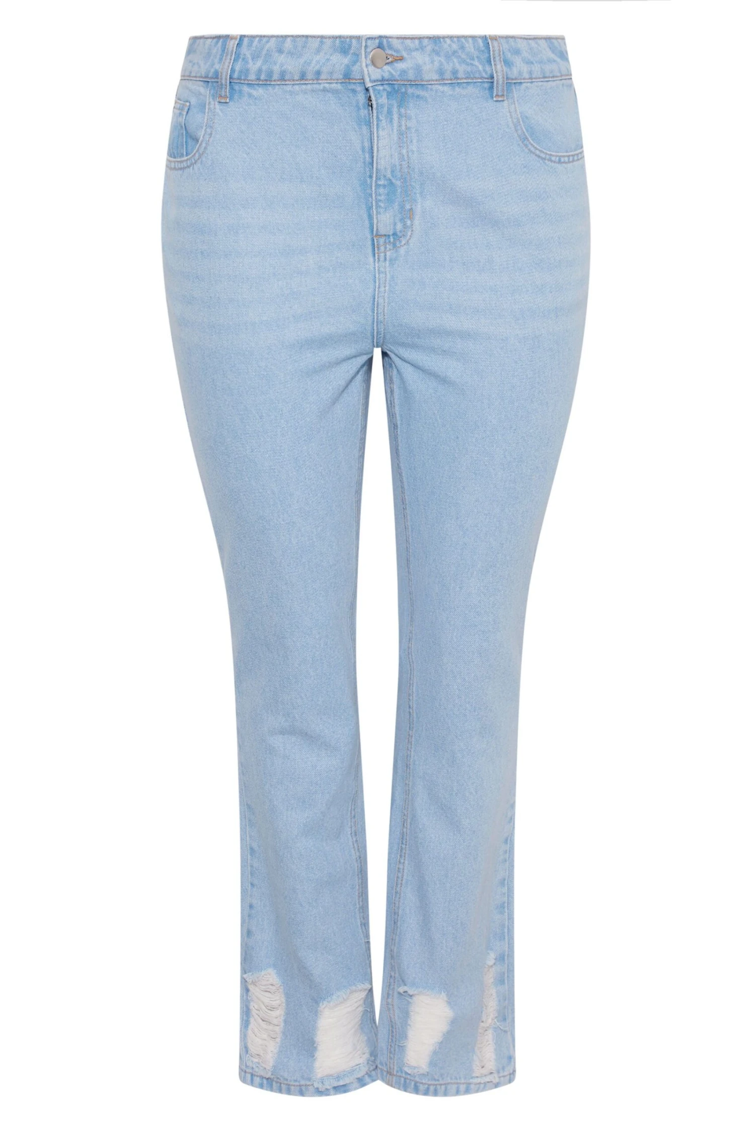 YOURS Curve Light Blue Ripped Hem Stretch Straight Leg Jeans 3 YOURS Curve Light Blue Ripped Hem Stretch Straight Leg Jeans - Image 3