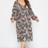 LIMITED COLLECTION Curve Black Floral Balloon Sleeve Midi Dress