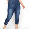 YOURS FOR GOOD Curve Indigo Blue Distressed JENNY Stretch Cropped Jeggings