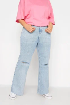 YOURS FOR GOOD Curve Bleach Blue Ripped Knee Wide Leg Jeans -Outlet Stylo Wise Store aeeb0877 038b 41 142906 AR scaled