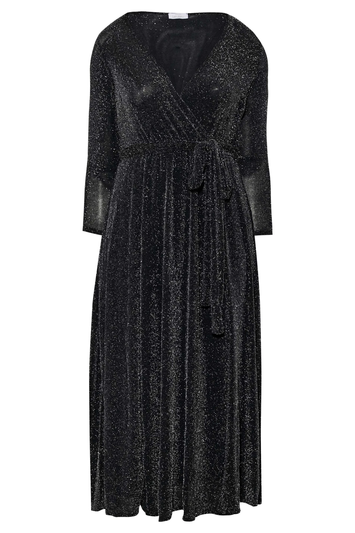 YOURS LONDON Curve Black & Silver Glitter Wrap Dress 5 YOURS LONDON Curve Black & Silver Glitter Wrap Dress - Image 5