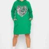 YOURS Curve Green Heart Sequin Embellished Hoodie Dress