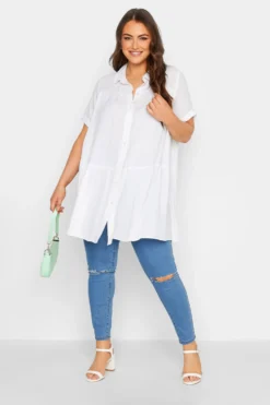 YOURS Curve White Tiered Short Sleeve Shirt