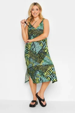 YOURS Curve Green Mixed Animal Print Beach Dress