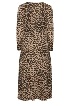 YOURS PETITE Curve Brown Leopard Print Midi Dress