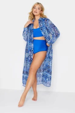 YOURS Curve Blue Aztec Border Print Longline Beach Shirt