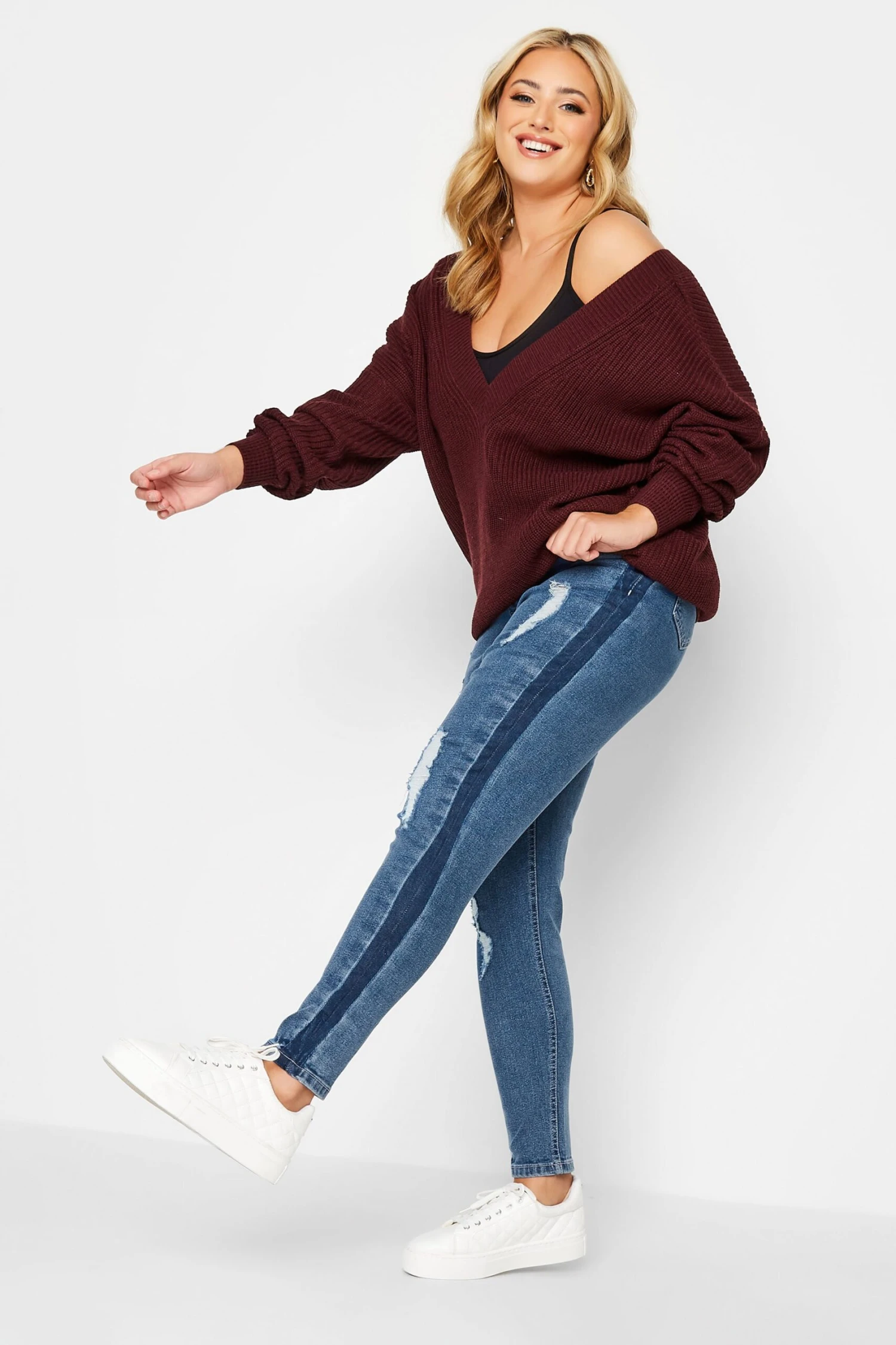 YOURS Curve Mid Blue Contrast Side Ripped Stretch Skinny AVA Jeans 1 YOURS Curve Mid Blue Contrast Side Ripped Stretch Skinny AVA Jeans