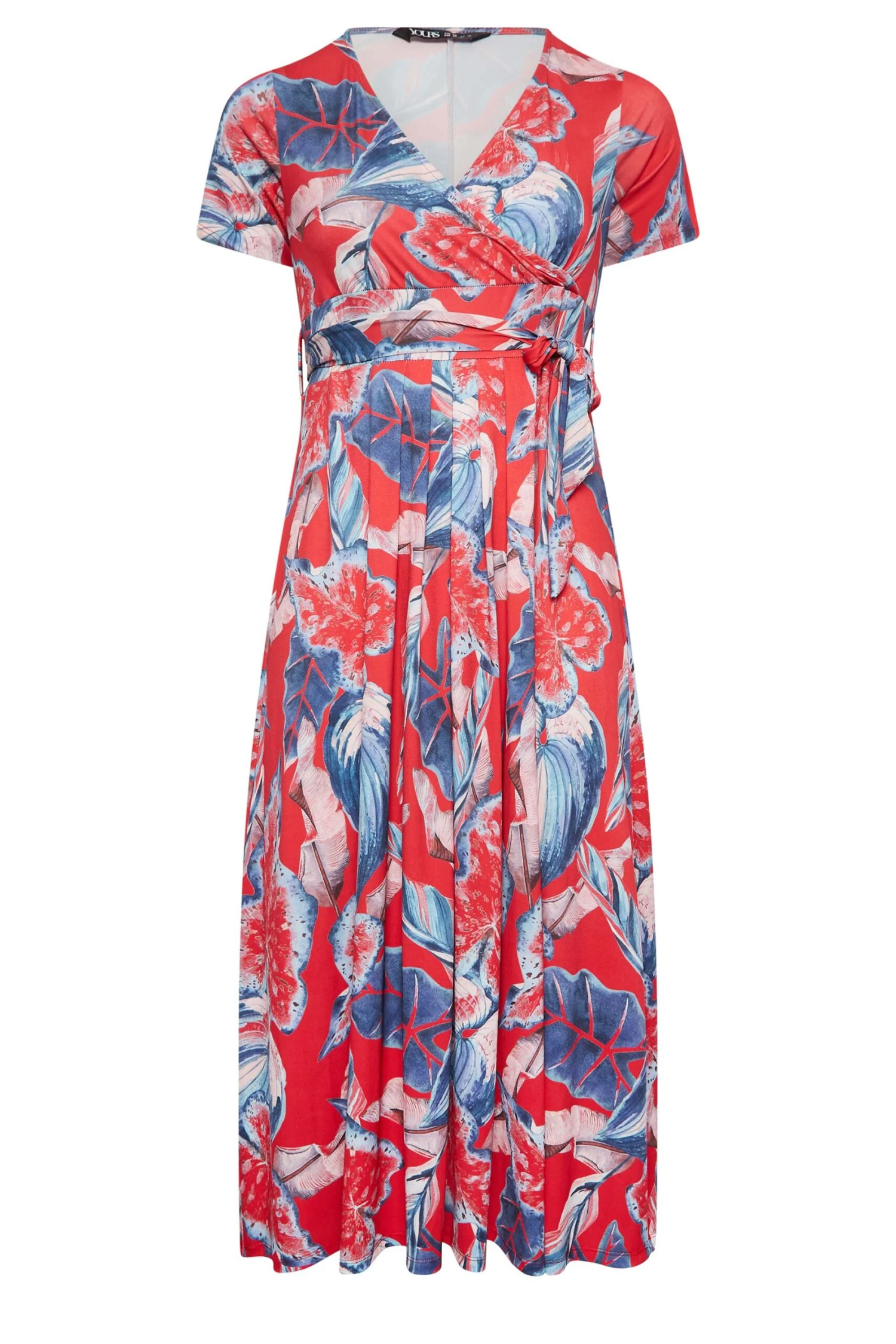 YOURS Curve Red Leaf Print Maxi Wrap Dress 5 YOURS Curve Red Leaf Print Maxi Wrap Dress - Image 5