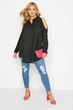YOURS Curve Black Cold Shoulder Shirt