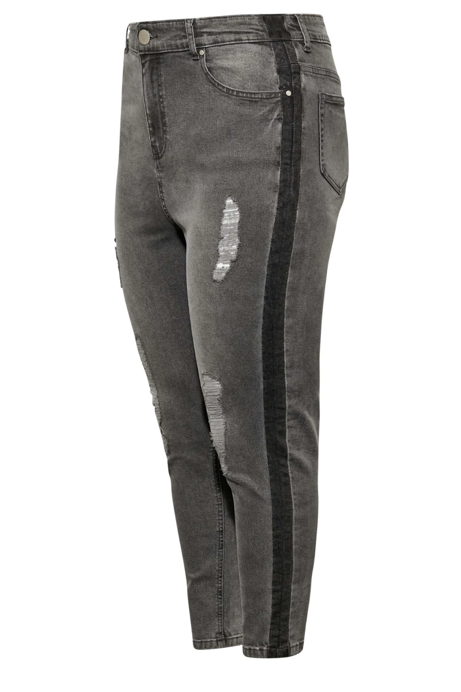 YOURS Curve Black Contrast Side Ripped Stretch Skinny AVA Jeans 5 YOURS Curve Black Contrast Side Ripped Stretch Skinny AVA Jeans - Image 5