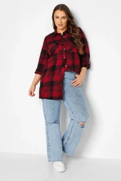 YOURS Curve Red Check Boyfriend Shirt