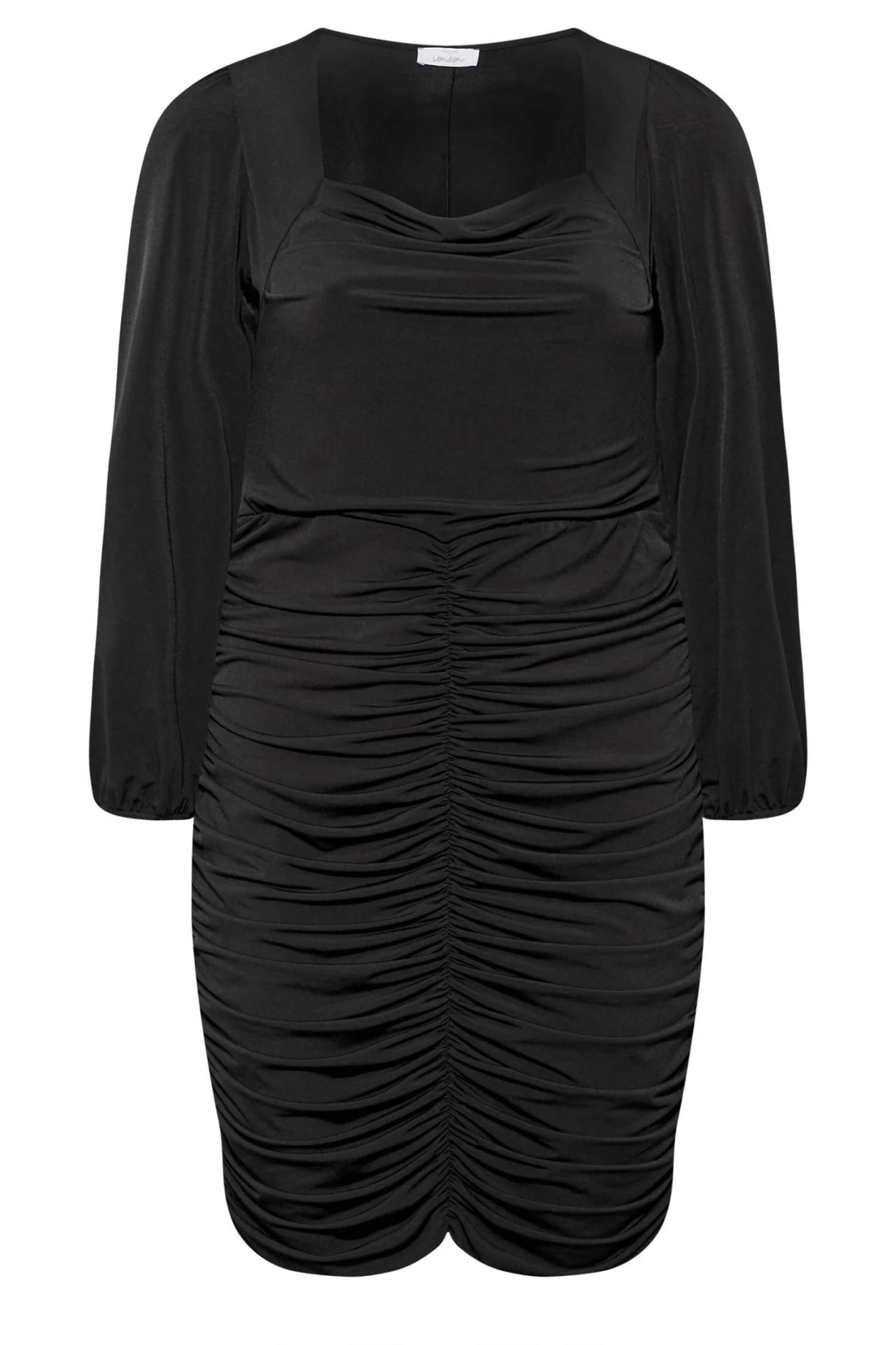 YOURS LONDON Curve Black Cowl Neck Ruched Bodycon Dress 5 YOURS LONDON Curve Black Cowl Neck Ruched Bodycon Dress - Image 5