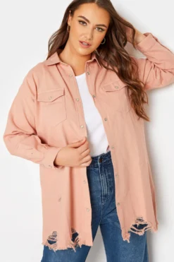 YOURS Curve Pink Distressed Denim Shirt -Outlet Stylo Wise Store b71b5ed8 c7cd 40 131436 D scaled