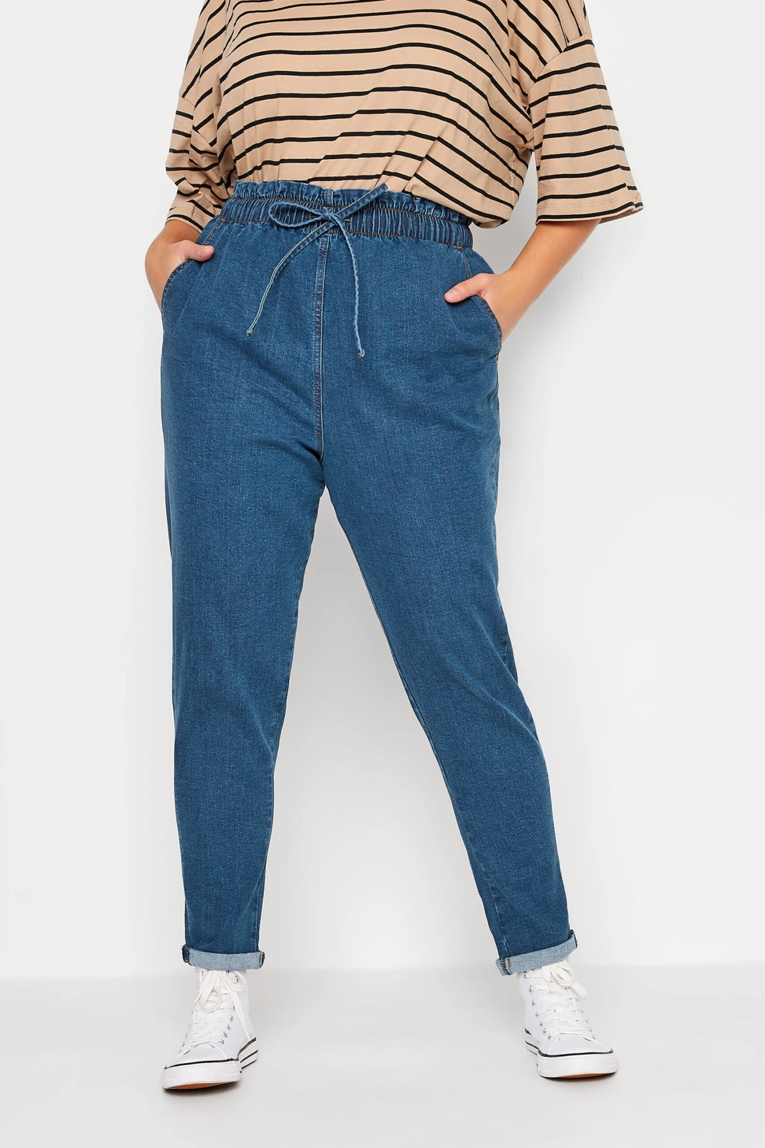 YOURS Curve Mid Blue Paperbag Waist Stretch MOM Jeans 6 YOURS Curve Mid Blue Paperbag Waist Stretch MOM Jeans - Image 6