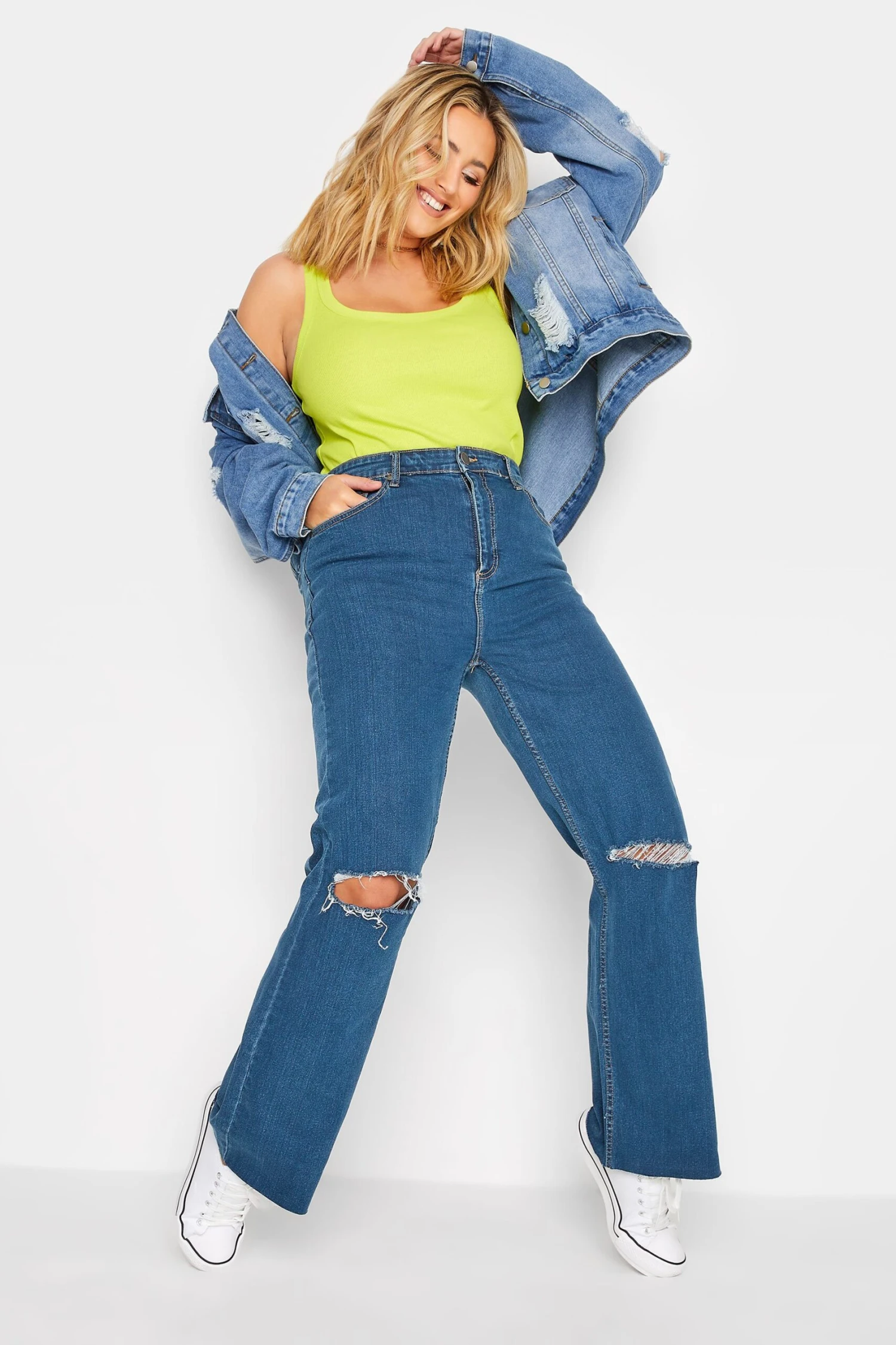 YOURS Curve Mid Blue Ripped Stretch Wide Leg Jeans 1 YOURS Curve Mid Blue Ripped Stretch Wide Leg Jeans