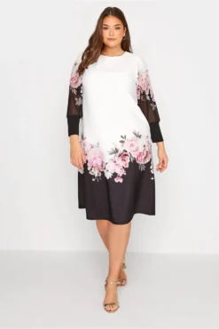YOURS LONDON Curve White Floral Border Dress