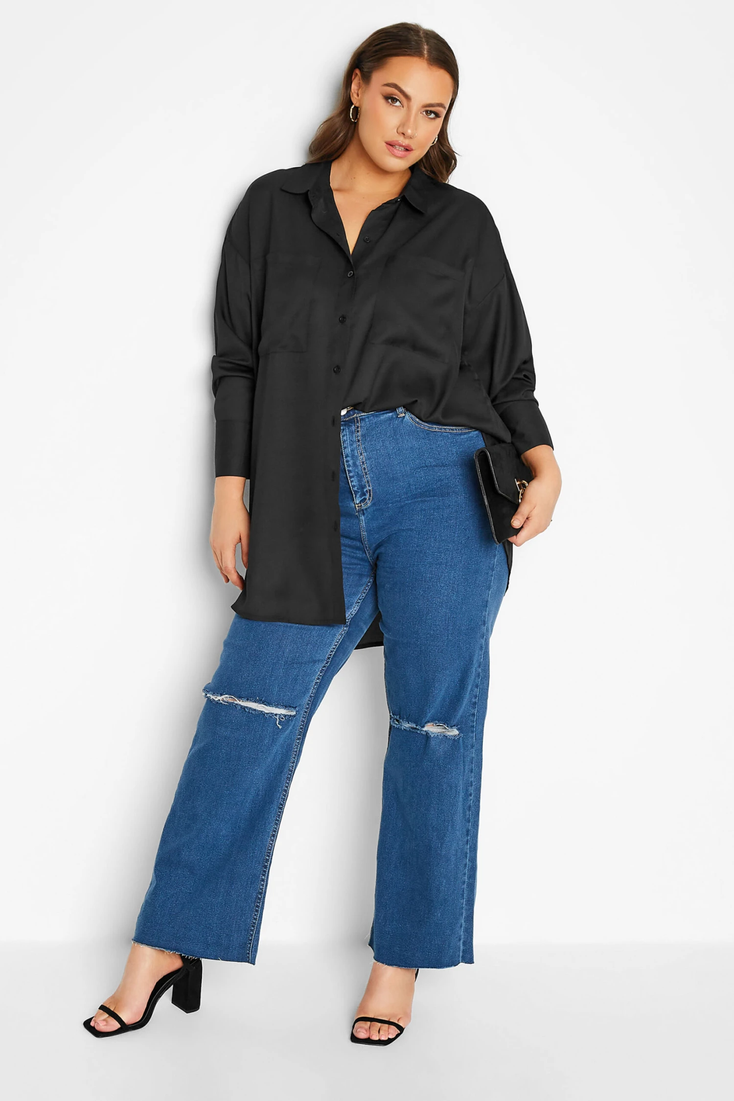 YOURS Curve Black Oversized Boyfriend Shirt 1 YOURS Curve Black Oversized Boyfriend Shirt