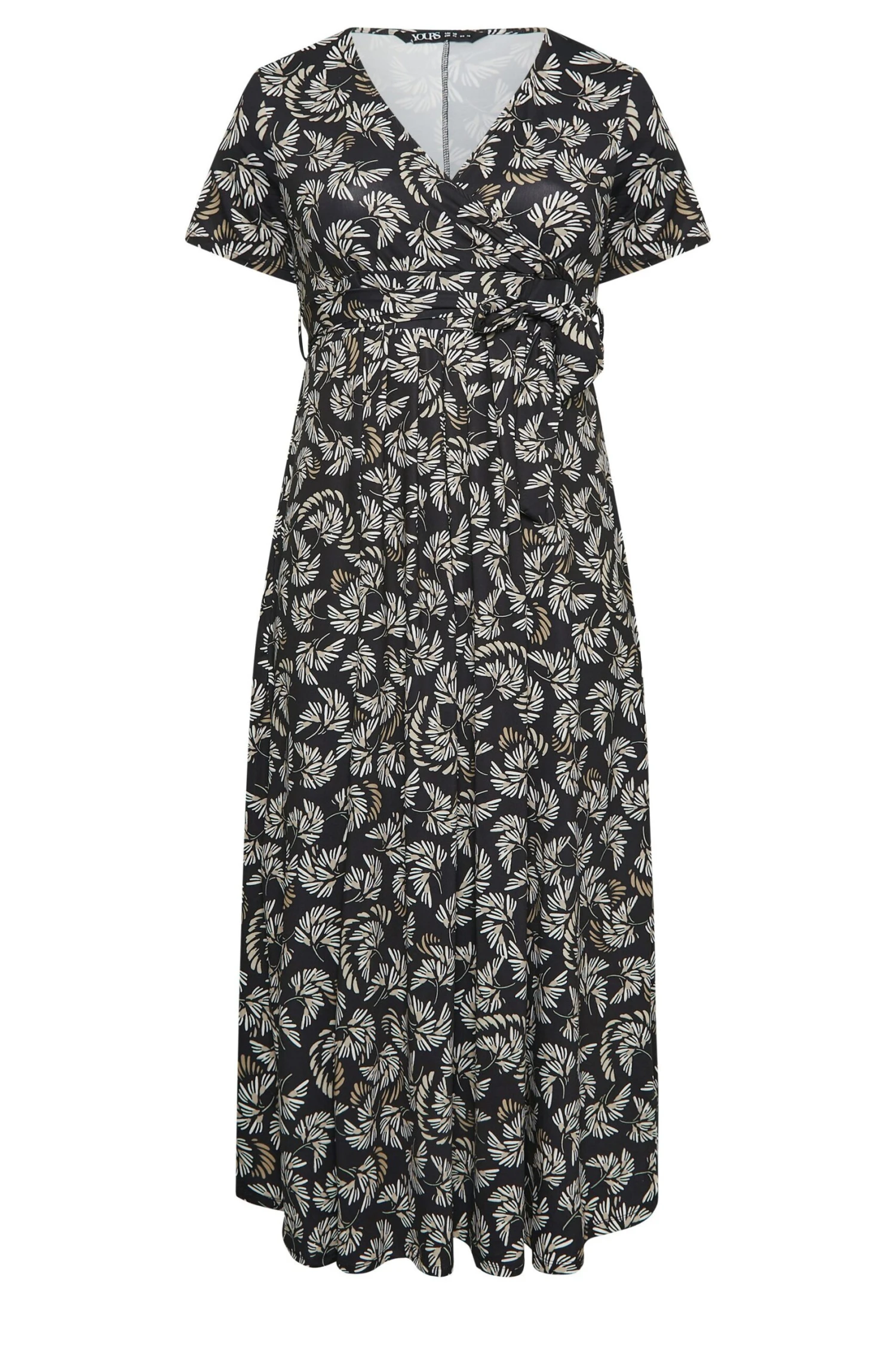 YOURS Curve Black Leaf Print Maxi Wrap Dress 5 YOURS Curve Black Leaf Print Maxi Wrap Dress - Image 5