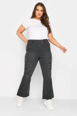 YOURS Curve Black Washed Ripped Pull-On HANNAH Bootcut Jeggings