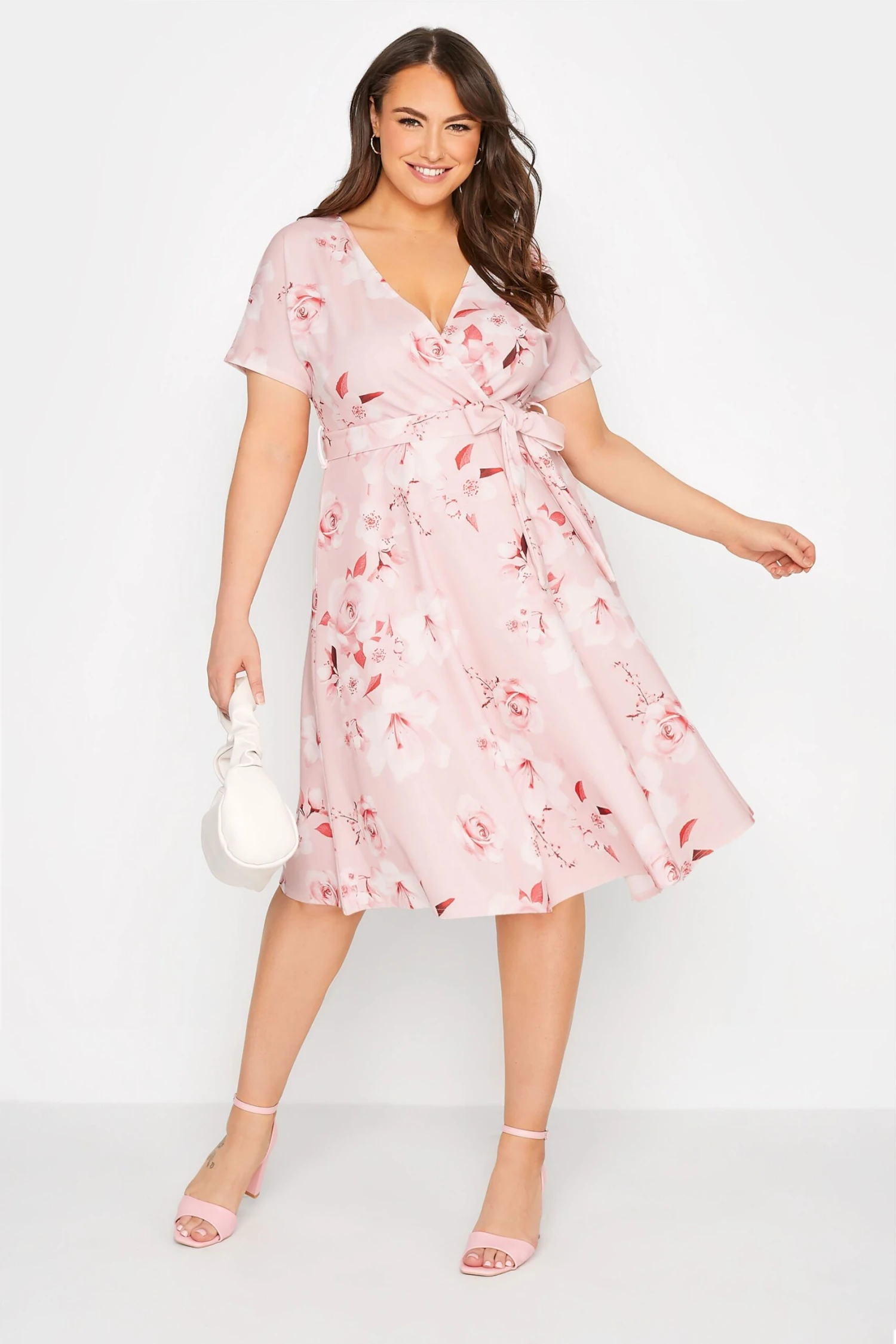 YOURS LONDON Curve Blush Pink Floral Wrap Skater Dress 1 YOURS LONDON Curve Blush Pink Floral Wrap Skater Dress