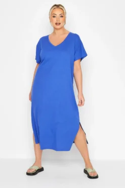 LIMITED COLLECTION Curve Blue Side Split Midaxi T-Shirt Dress