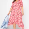 LIMITED COLLECTION Curve Red Floral Hanky Hem Dress