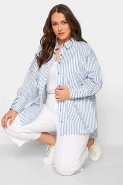 YOURS Curve Blue & White Stripe Oversized Shirt -Outlet Stylo Wise Store bca56f6a e348 41 131902 D scaled
