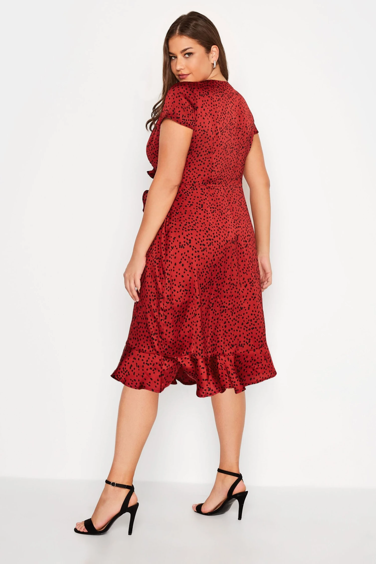 YOURS LONDON Curve Dark Red Dalmatian Satin Wrap Dress 2 YOURS LONDON Curve Dark Red Dalmatian Satin Wrap Dress - Image 2