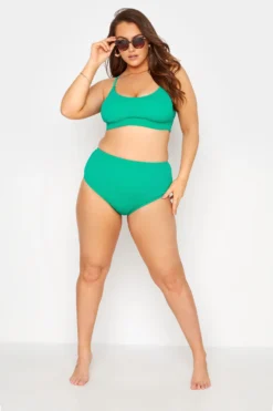 YOURS Curve Green Textured High Waisted Tummy Control Bikini Briefs