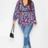 LIMITED COLLECTION Curve Blue & Pink Floral Lace Blouse