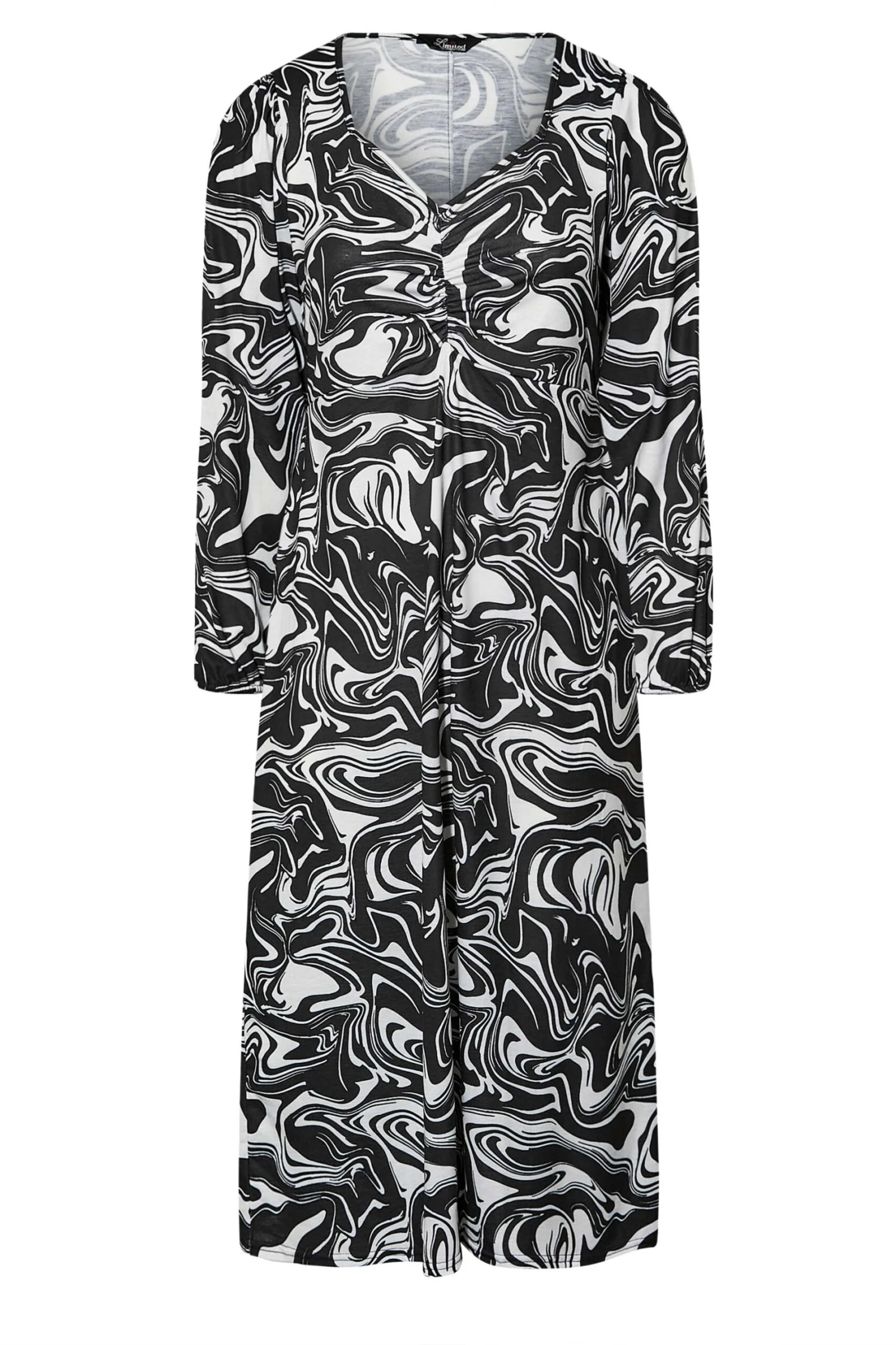 LIMITED COLLECTION Curve Black Swirl Print Ruched Midi Dress 4 LIMITED COLLECTION Curve Black Swirl Print Ruched Midi Dress - Image 4