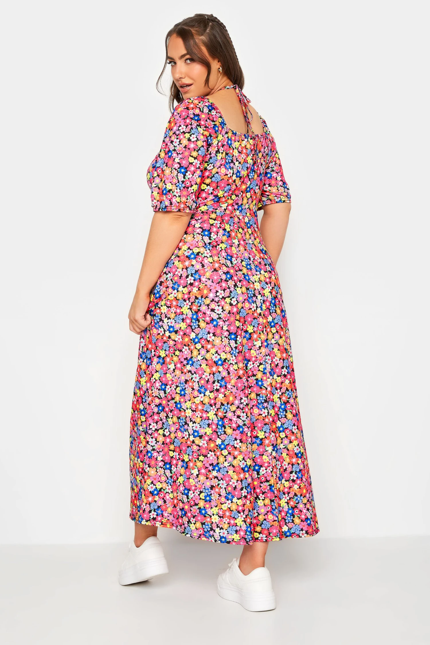 LIMITED COLLECTION Curve Pink Floral Print Tie Front Maxi Dress 3 LIMITED COLLECTION Curve Pink Floral Print Tie Front Maxi Dress - Image 3
