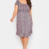 YOURS Curve Pink Floral Ditsy Shirred Midi Dress