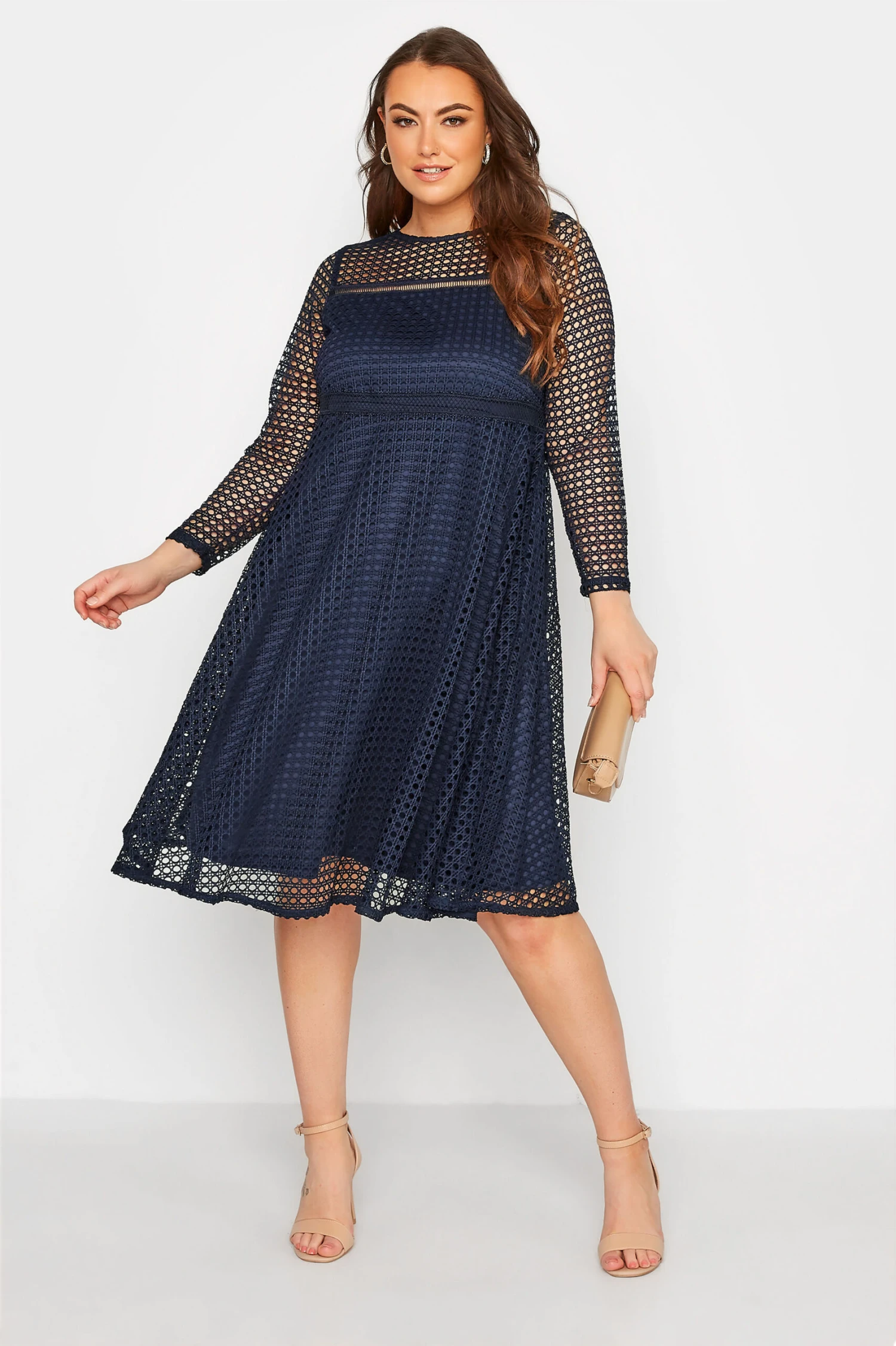 YOURS LONDON Curve Navy Blue Lace Midi Skater Dress 1 YOURS LONDON Curve Navy Blue Lace Midi Skater Dress