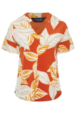 YOURS Curve Orange Leaf Print V-Neck Shirt -Outlet Stylo Wise Store c2cd28b8 bd2e 40 173854 X scaled