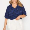 YOURS Curve Blue Leopard Print V-Neck Shirt