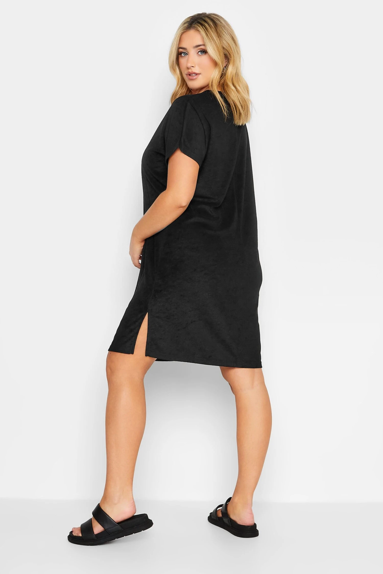 YOURS Curve Black Towelling T-Shirt Dress 2 YOURS Curve Black Towelling T-Shirt Dress - Image 2
