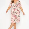 YOURS LONDON Curve Pink Floral Print Bow Front Midi Dress