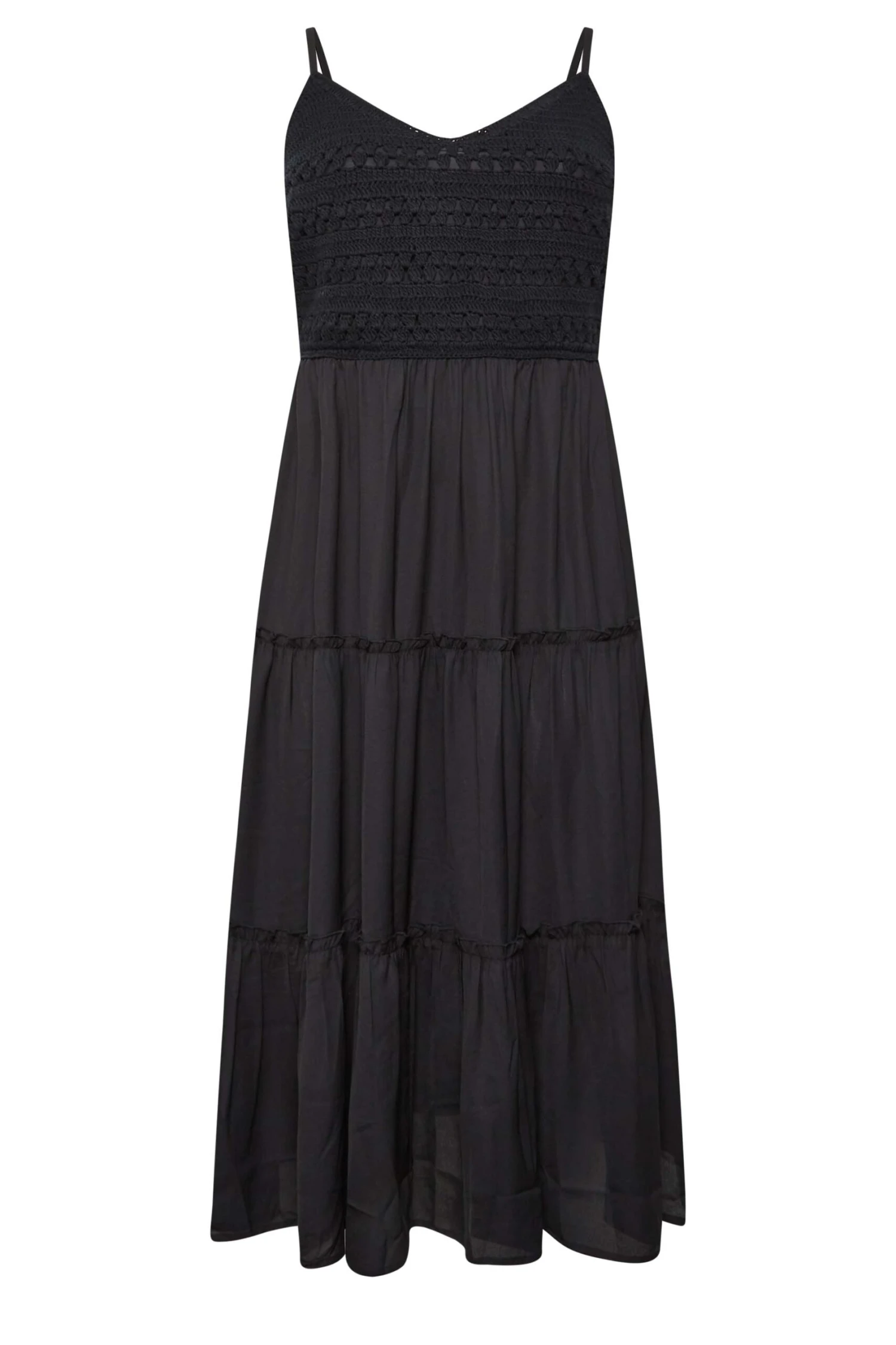 LIMITED COLLECTION Curve Black Crochet Tiered Midaxi Dress 5 LIMITED COLLECTION Curve Black Crochet Tiered Midaxi Dress - Image 5