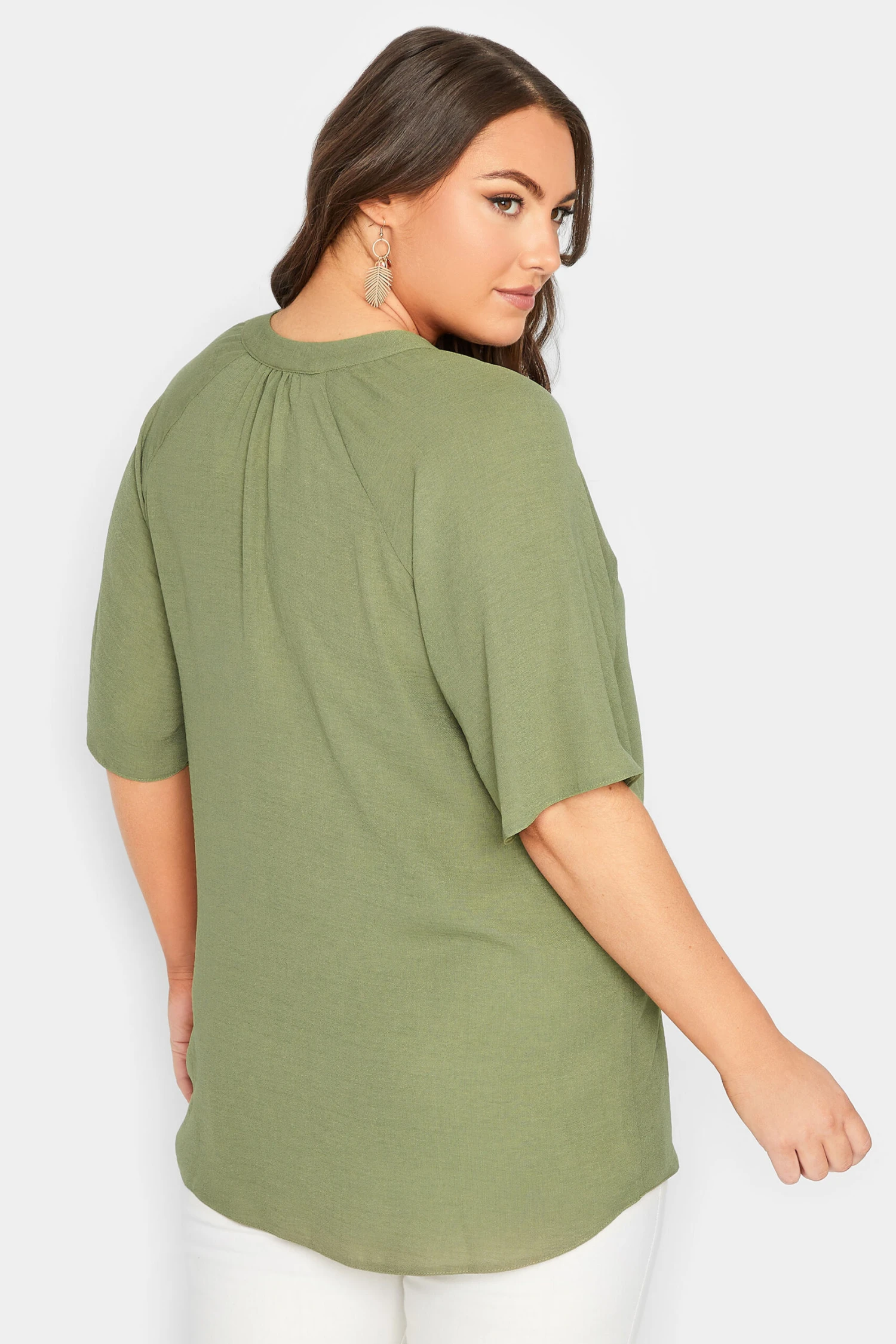 YOURS Curve Khaki Green V-Neck Blouse 2 YOURS Curve Khaki Green V-Neck Blouse - Image 2