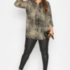 YOURS Curve Black & Beige Brown Animal Print Blouse