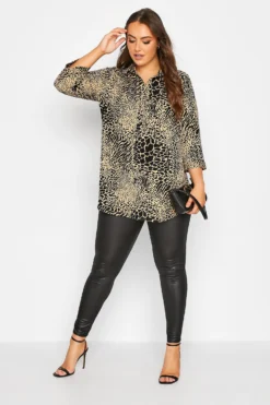 YOURS Curve Black & Beige Brown Animal Print Blouse