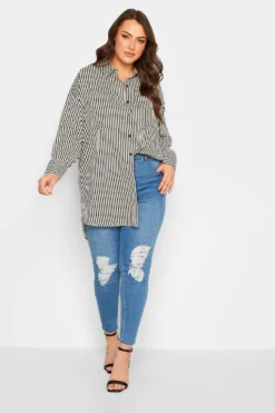 YOURS Curve Black & Cream Stripe Oversized Boyfriend Shirt