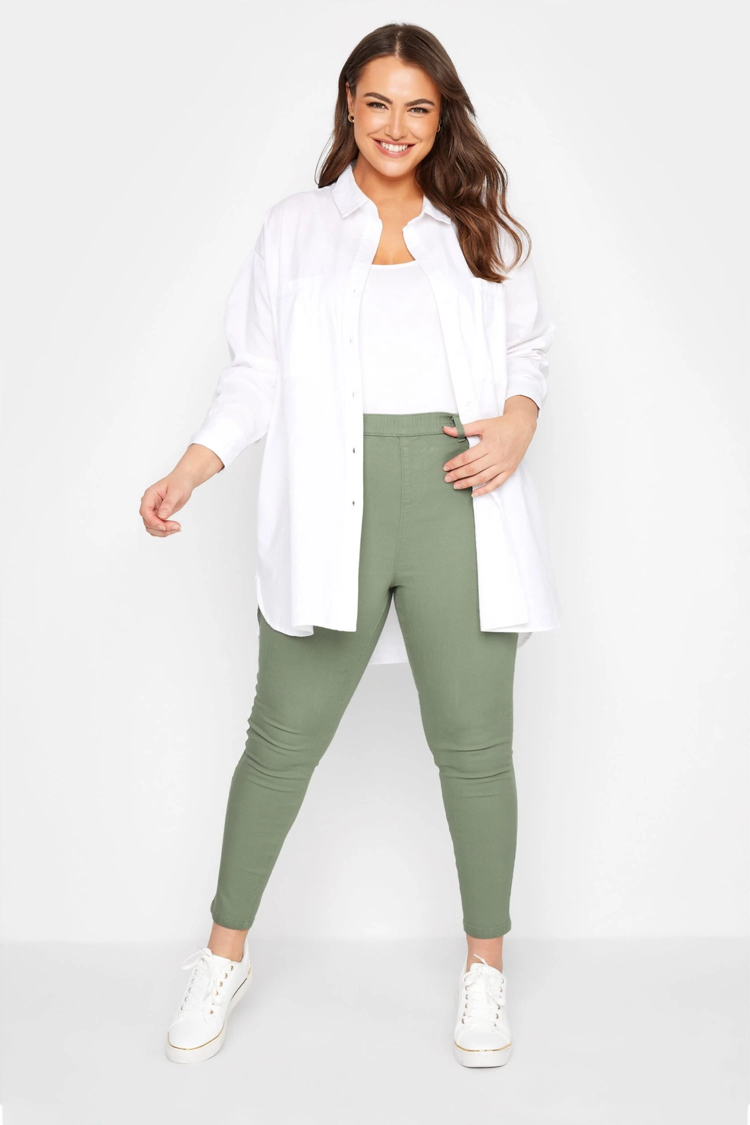 YOURS FOR GOOD Curve Khaki Green Stretch GRACE Jeggings 1 YOURS FOR GOOD Curve Khaki Green Stretch GRACE Jeggings