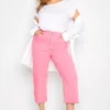 YOURS Curve Pink Stretch Wide Leg Cropped Jeans