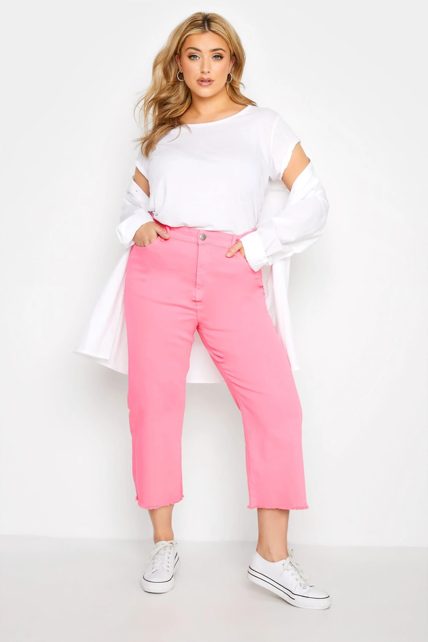 YOURS Curve Pink Stretch Wide Leg Cropped Jeans 1 YOURS Curve Pink Stretch Wide Leg Cropped Jeans