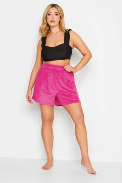 YOURS Curve Pink Towelling Beach Shorts