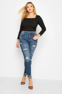 YOURS FOR GOOD Curve Indigo Blue Ripped Stretch AVA Jeans