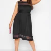 YOURS Curve Black Mesh Panel Skater Dress